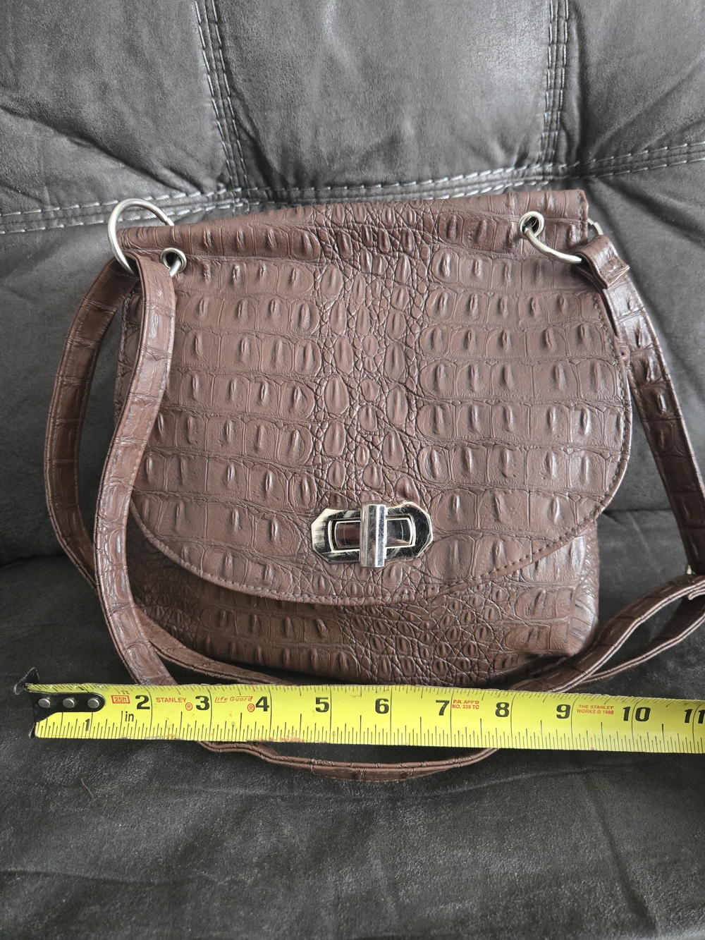 Charlotte Russe Brown Croc-Embossed Crossbody Bag with Silver Hardware